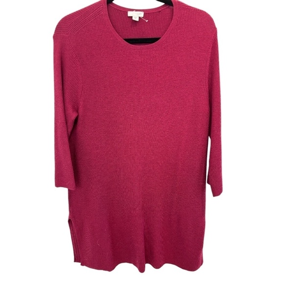 J. Jill Burgundy Wool Blend Ribbed Knit Long Sleeve Tunic Sweater Dress Size M - Picture 1 of 4
